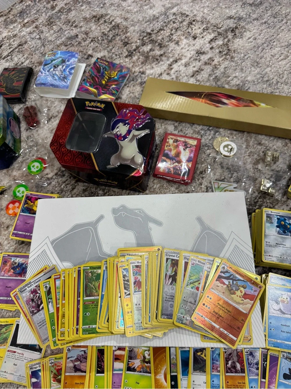 Huge Pokémon Card Lot 500+ Cards 140 Reverse Holos Tins & Accessories